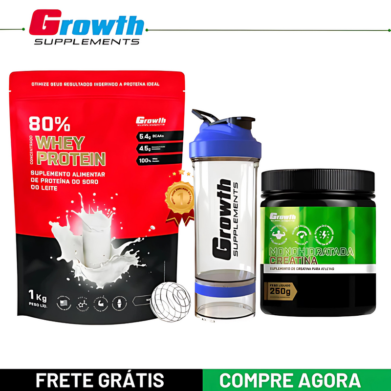 COMBO WHEY PROTEIN 1KG + COQUETELEIRA + CREATINA 250G